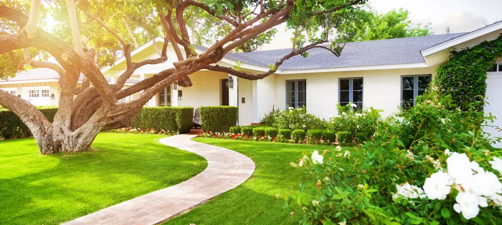 White house with green yard
